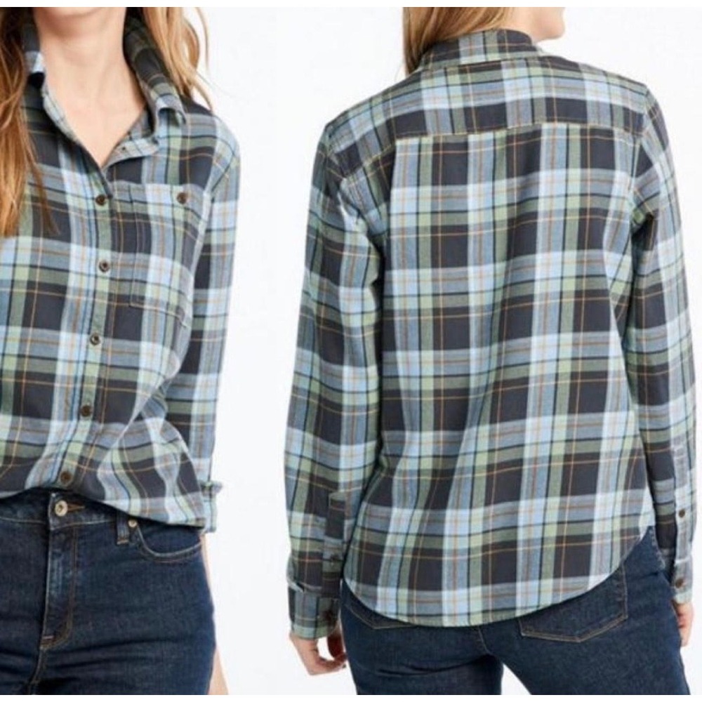 LL Bean Rangeley Flannel Shirt Plaid Button Carbon Navy‎ Sml Organic Cotton Gorp